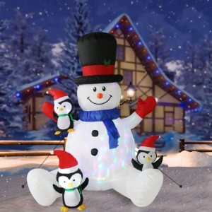 Muñeco de nieve inflable de Navidad de 7.8 pies de altura y pingüinos con luces LED giratorias de colores, patio al aire libre, fiesta de Navidad, Muñeco de nieve inflable de Navidad de 7.8 pies de altura y pingüinos con luces LED giratorias de colores, patio al aire libre, fiesta de Navidad,
