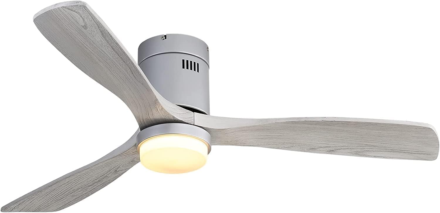 CACI Mall Ventilador de techo de 52 pulgadas con luces, control remoto, moderno, retro, de madera, montaje empotrado, ventilador de techo de perfil