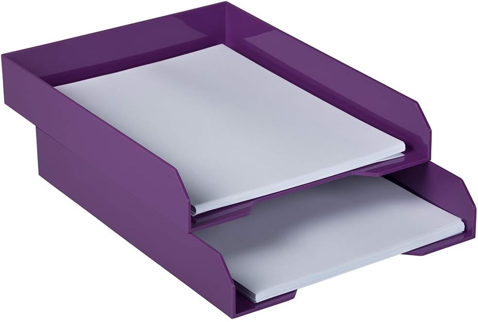 JAM PAPER Bandejas de papel apilables, color morado, bandeja organizadora de documentos de escritorio, cartas y archivos, se venden individualmente