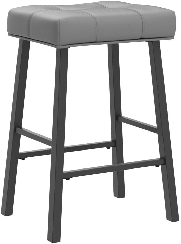 KR302PDG – Juego de 2 taburetes de bar de altura de mostrador, 24 pulgadas, taburetes de bar tapizados acolchados grises para encimera de cocina,