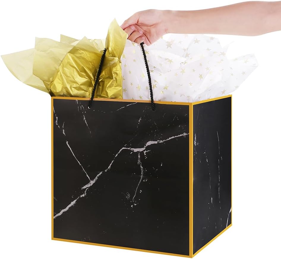 Bolsa de regalo extragrande de mármol superior, bolsa de regalo gigante cuadrada de 11.8 pulgadas, bolsa de regalo grande XL, bolsas de regalo extra