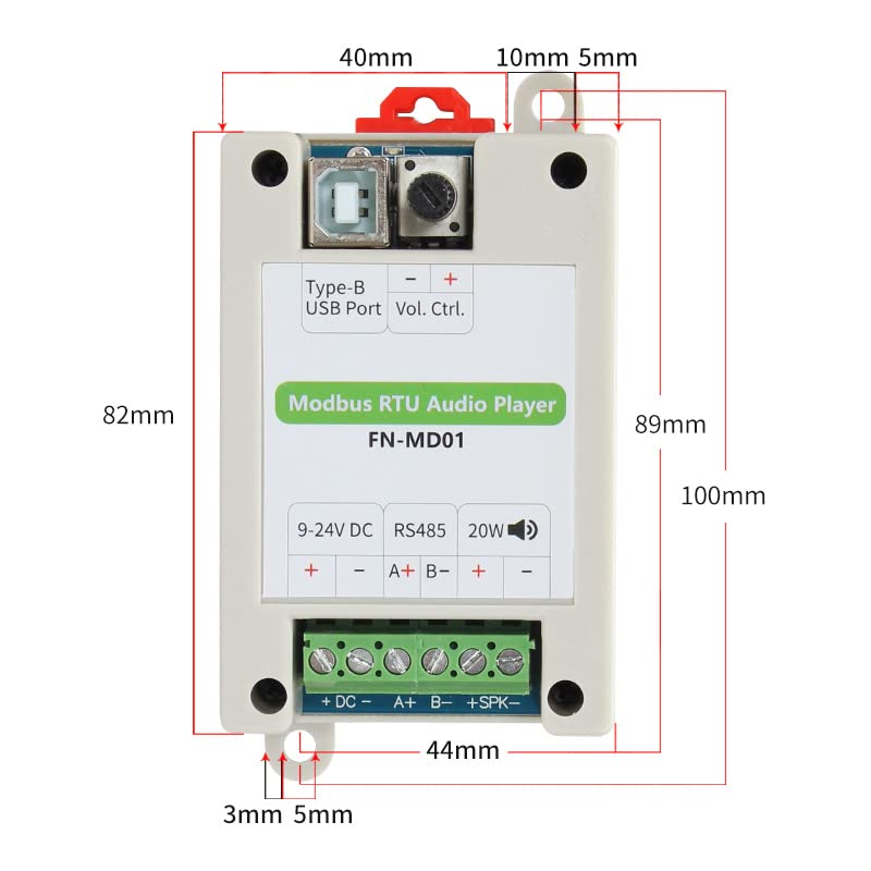 FN-MD01 Modbus RTU Reproductor de audio con amplificador de 20 W