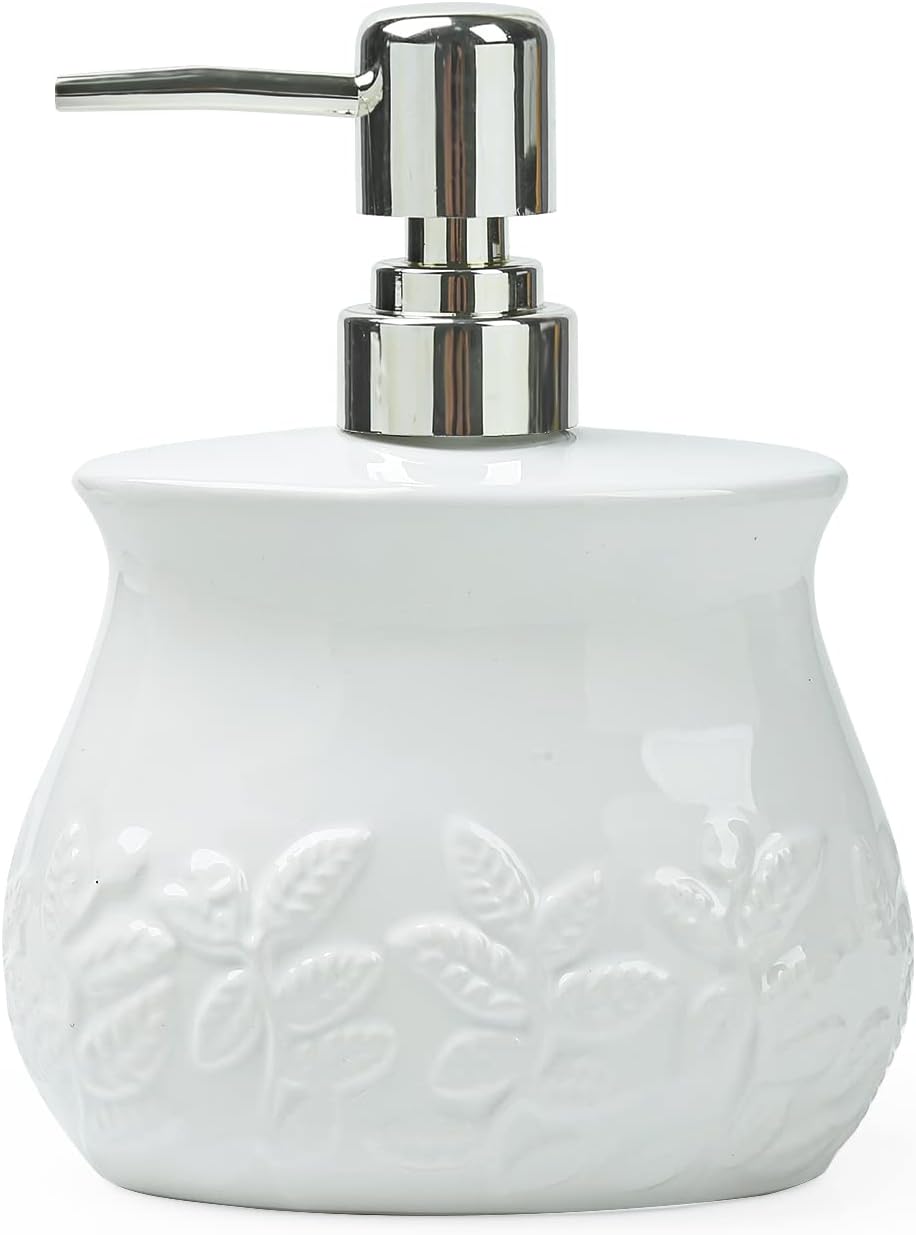 Juego de accesorios de baño de hojas en relieve de cerámica, conjunto de baño de 4 piezas con soporte para cepillos de dientes, taza para cepillos