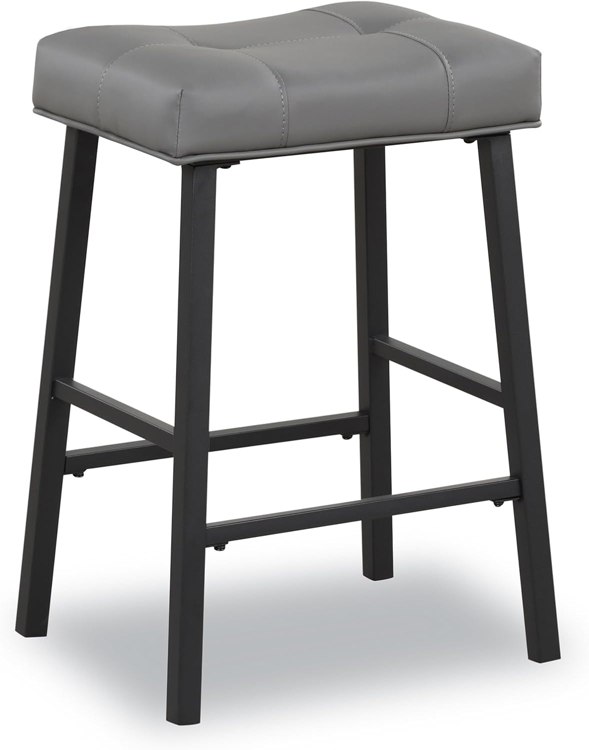 Taburetes de bar grises de 24 pulgadas, taburetes de altura de mostrador con asiento tapizado acolchado para desayuno, isla de cocina, bar en casa,