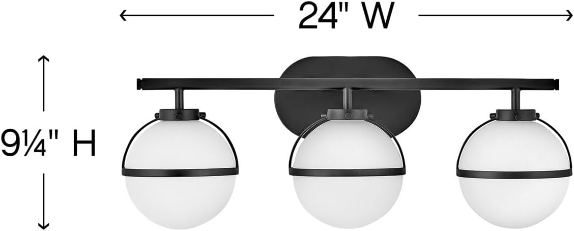 Hinkley Hollis Collection – Accesorio de tocador de baño con tres luces LED G9 de 15 W con cristal de ópalo grabado, negro (5663BK-LL)