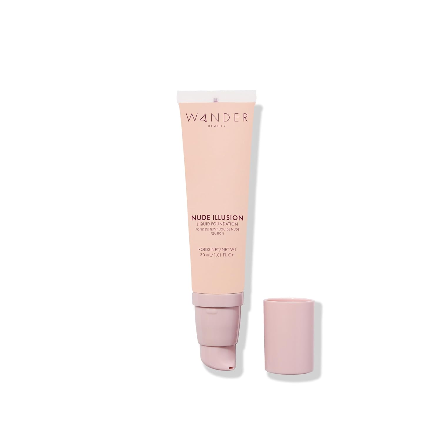 Wander Beauty Base líquida Nude Illusion, ligera, de cobertura media a completa, maquillaje natural con vitamina E y macadamia, acabado de piel