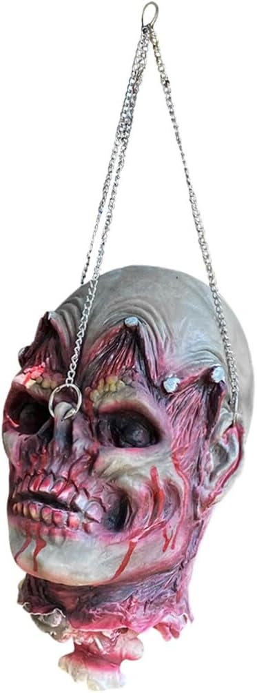 Alipis Colgante de cabeza de zombi de Halloween, cabeza muerta simulada, partes de cuerpo muerto sangriento, horrible colgante, decoración de cabeza