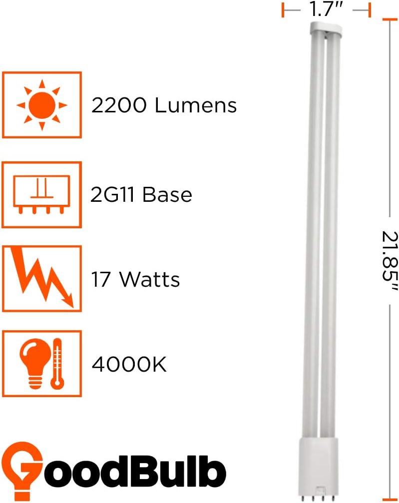 GoodBulb Bombillas LED PLL Omni de repuesto de 32 vatios  Comercial 17 vatios tipo B 4 pines base 2G11 4000K blanco frío  Alto rendimiento 2200