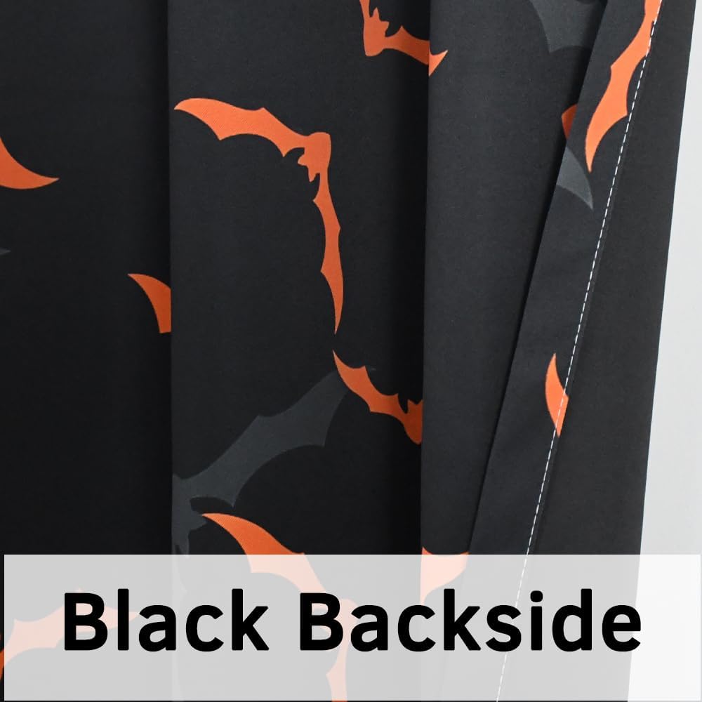 Renaiss Cortinas opacas de murciélagos voladores naranja y negro, con aislamiento térmico, para dormitorio, para niños, Halloween, con ojales, para