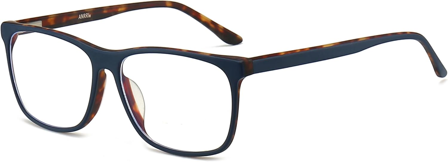 ANRRI Lentes de bloqueo de luz azul, antifatiga ocular, marco de gafas de acetato de moda con estampado de tortuga interior para mujer