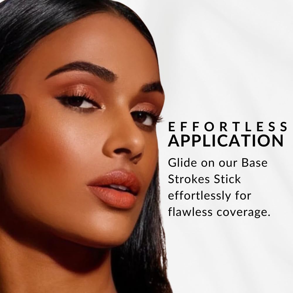 Base Strokes – Base de maquillaje en crema de Flori Roberts, cobertura completa para mujeres de color o tonos de piel más profundos, maquillaje de