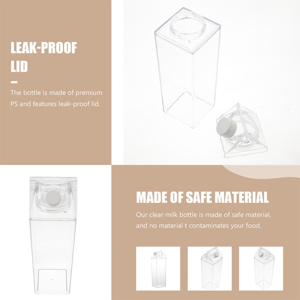 Luxshiny Botellas de agua de cartón de leche, botellas de leche cuadradas transparentes de 16.9 fl oz, 33.8 fl oz, caja de jugo de plástico, jarras