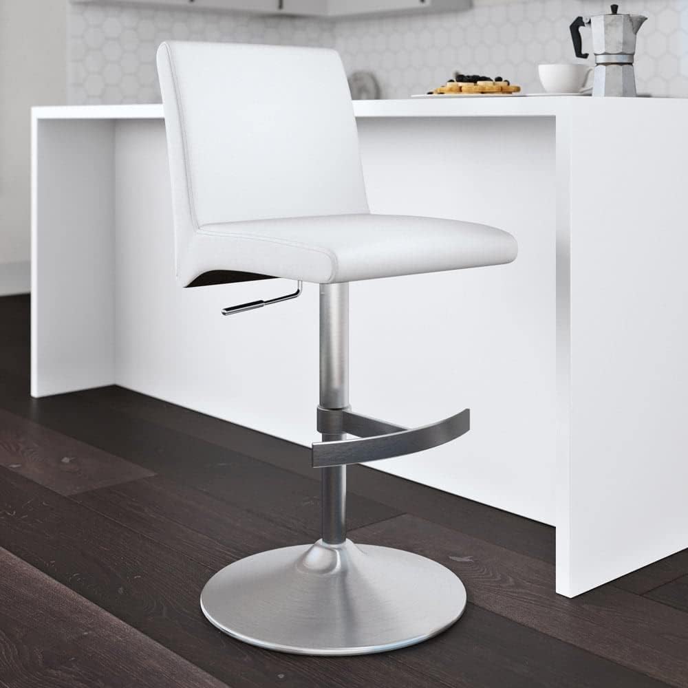 Zuri Furniture Modern Coveteur Taburete giratorio de altura ajustable en color blanco