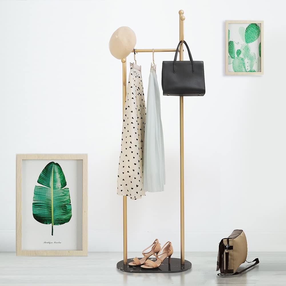Perchero para ropa con base de mármol, soporte de metal dorado para colgar ropa para dormitorio, perchero de pie, perchero resistente independiente