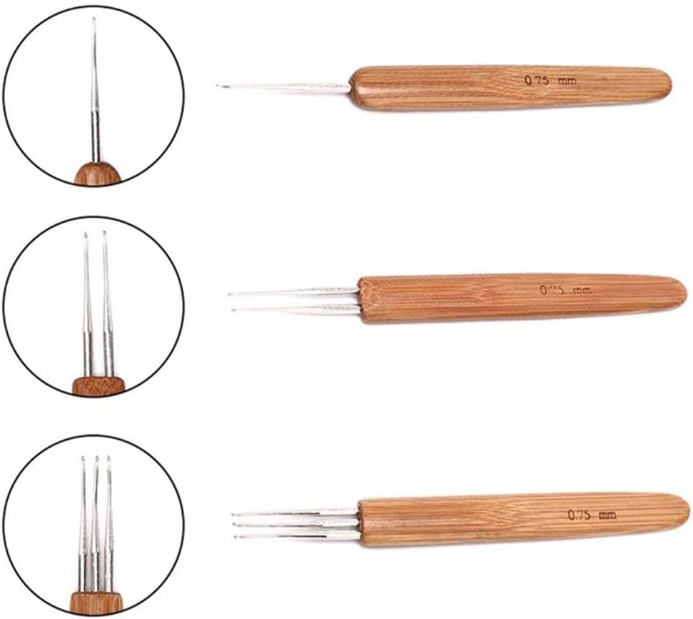 Aguja de ganchillo, ganchos de tejido de mantenimiento de trenzas, mango de bambú, herramientas de costura para hacer extensiones de cabello
