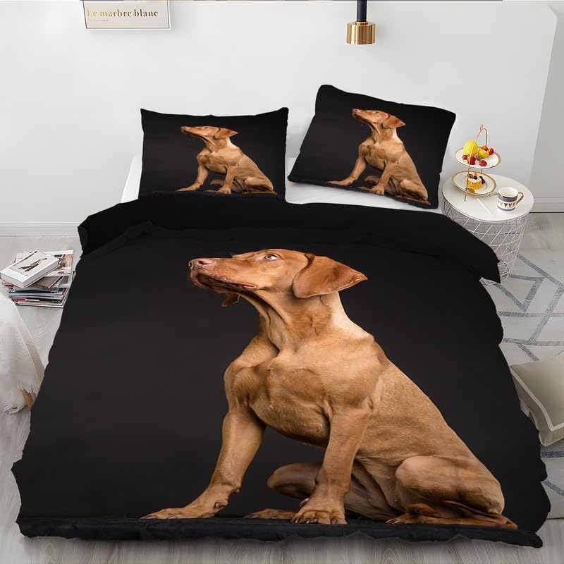 Juego de funda de edredón con estampado de animales de perro negro, funda de edredón de microfibra suave y 2 fundas de almohada de 20 x 36 pulgadas,