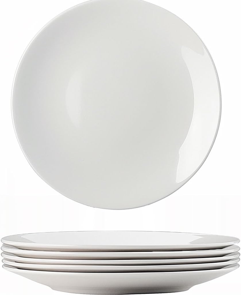 Tienda – Juego de platos llanos blancos de 6 piezas, triple capa resistente al vidrio y al astillado, platos redondos ligeros, plato de postre,
