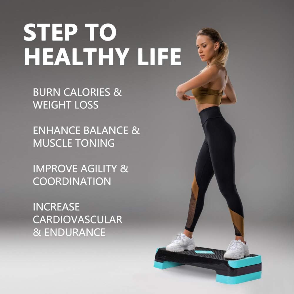 GYMMAGE Stepper aeróbico de entrenamiento ajustable, plataforma de ejercicios aeróbicos con 2 elevadores, plataforma de ejercicios para fitness,