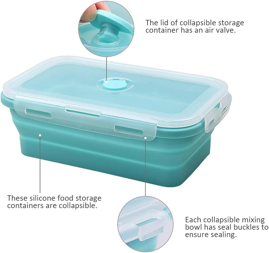 Alimat PluS Contenedores pequeños de silicona para almacenamiento de alimentos con tapas, juego de 3 recipientes plegables de 16.9 onzas líquidas,
