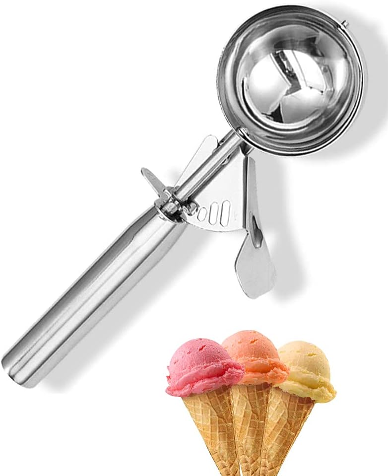 Cuchara de helado con gatillo, cuchara de galletas de tamaño pequeño para hornear, cuchara de helado de acero inoxidable para niños, cuchara de