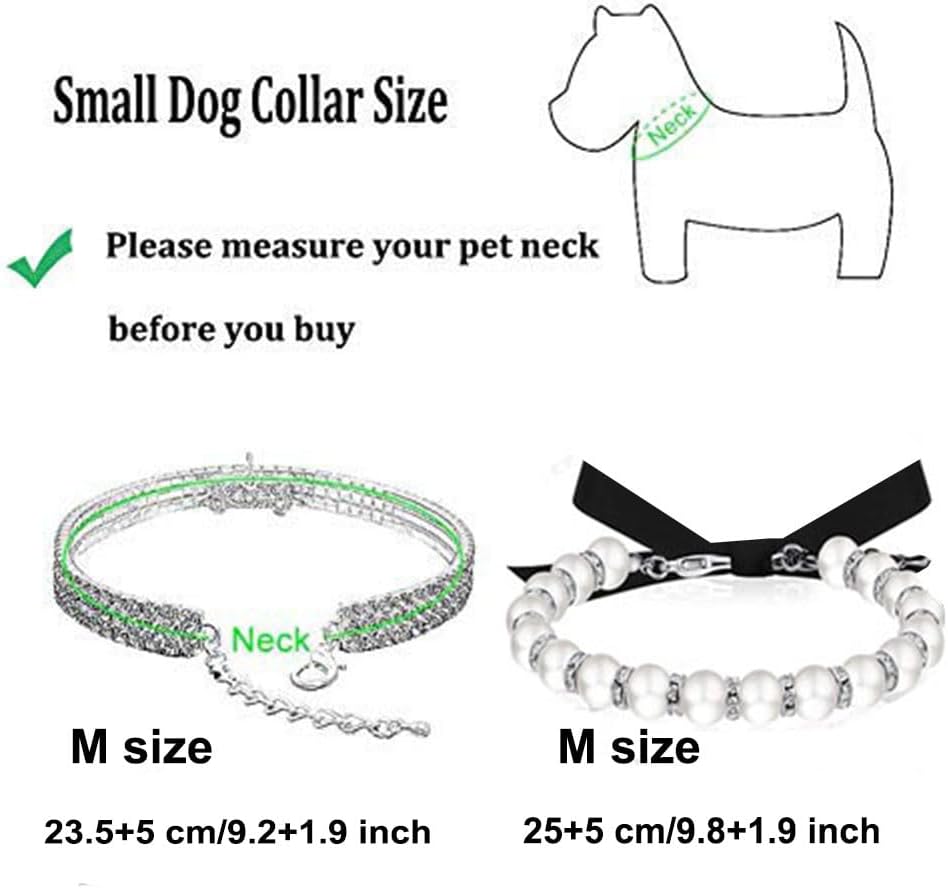 WoYous Juego de collar de perro de diamantes de imitación y collar de perlas para perro, correa ajustable para el cuello, collar de perlas de