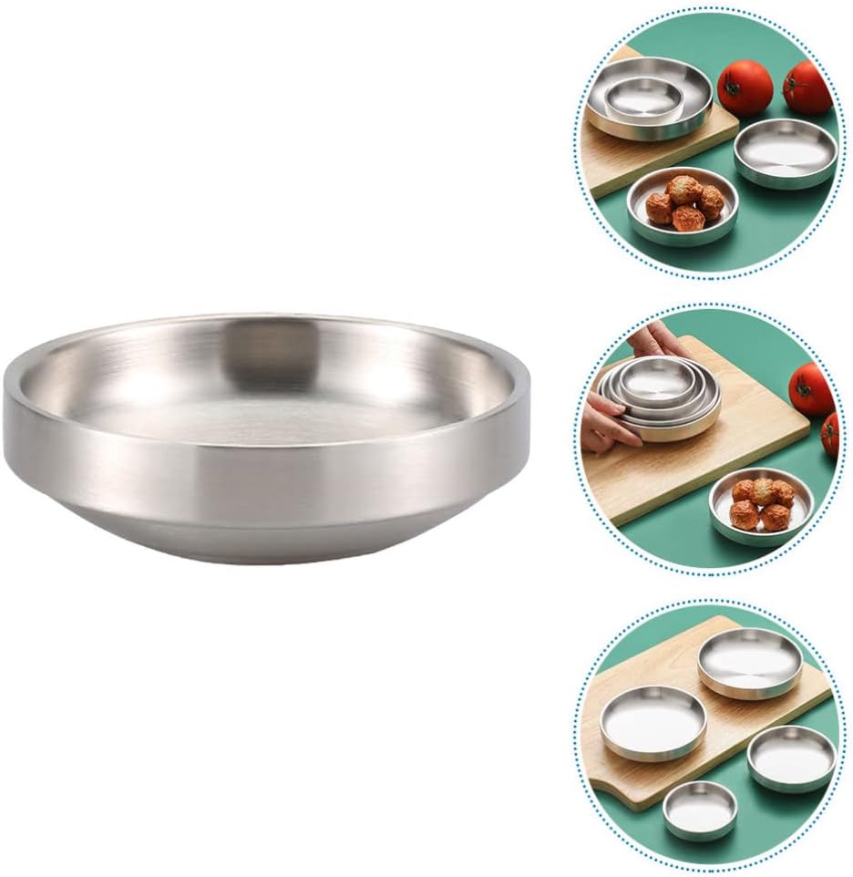 Hemoton Recipiente de refrigerios Cuencos de cereales de sopa de acero inoxidable Tazón aislado al vacío de doble pared Plato de condimento coreano