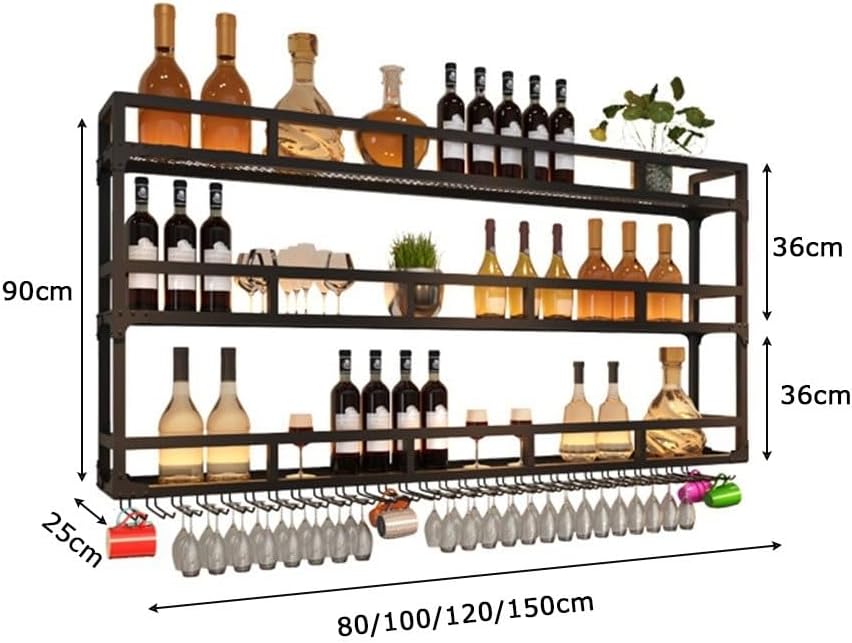 Estante LED montado en la pared para copas de vino, estantes de bar, estantes flotantes de metal, copa colgante al revés para botellas de licor,