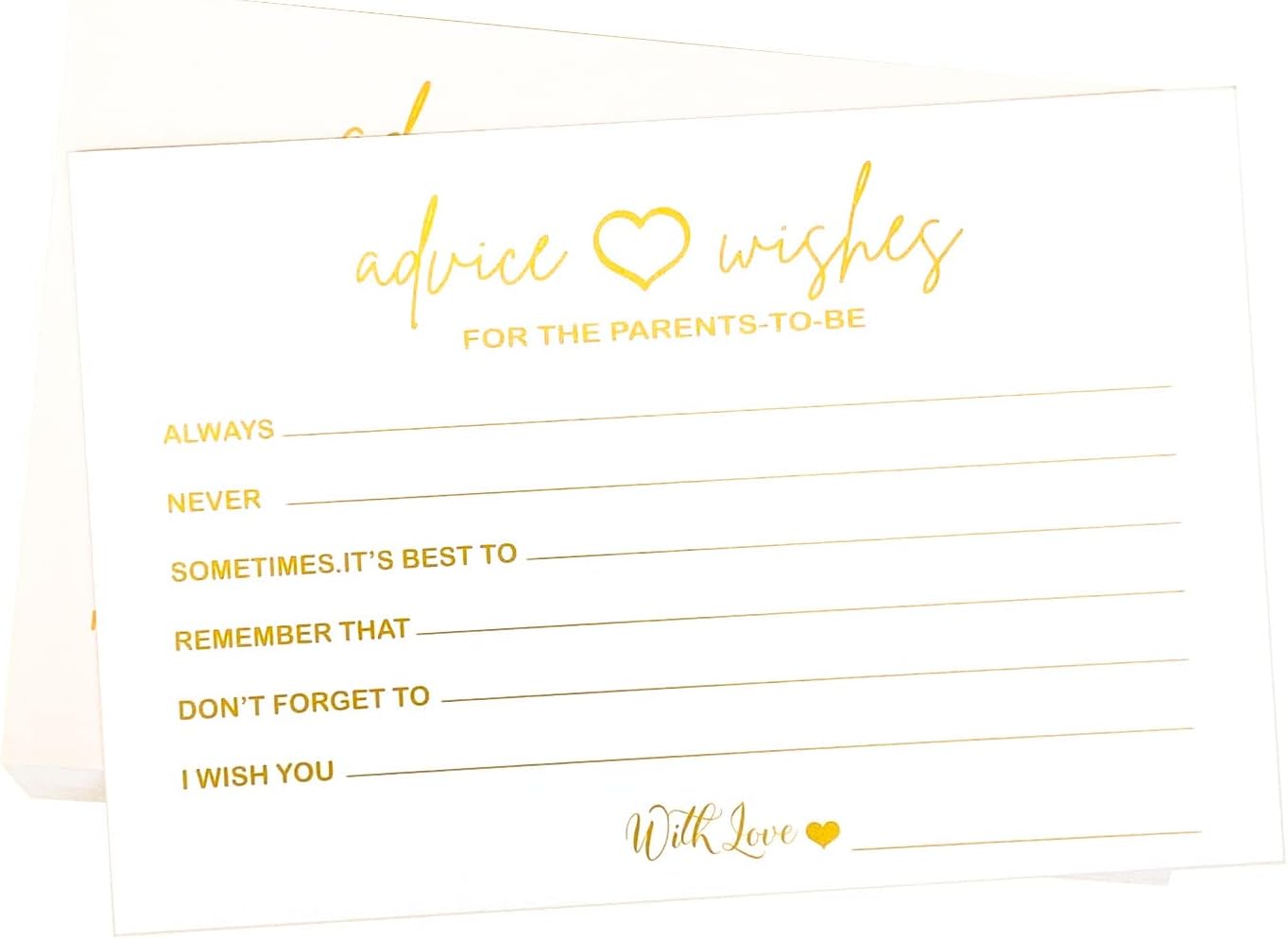 RXBC2011 Tarjetas de consejos y deseos para los padres para ser Baby Shower Games Tarjeta de consejos para mamá y papá nuevo paquete de 50 (dorado)