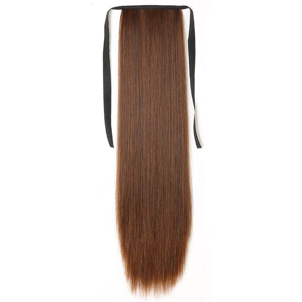455525.6 in moda mujeres largo recto peluca cola de caballo extensión del pelo Cosplay hairpiece marrón oscuro 25.6 in