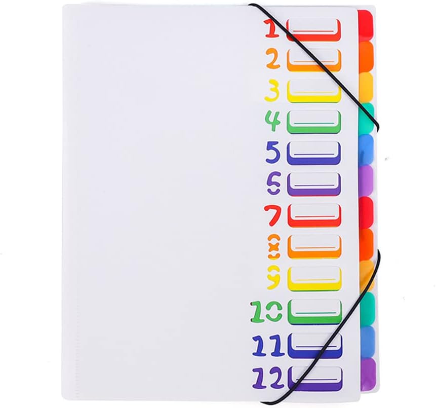 Carpeta organizadora de archivos expansible 24 bolsillos tamaño A4, carpeta de archivos de color con forro de arco iris de plástico, diseñada para