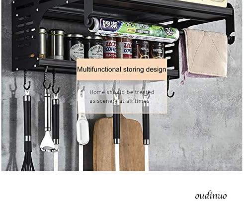 Merry Christmas – Estante multifuncional de aluminio para horno de microondas con 10 ganchos extraíbles y soporte para rollos de envoltura fresca
