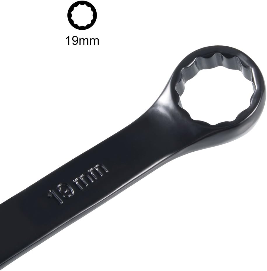 uxcell Llave combinada métrica de extremo abierto de 0.748 in y 12 puntos, revestimiento galvanizado negro, Cr-V