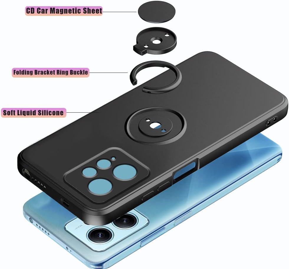Compatible con Redmi Note 12 4G Funda con anillo Kickstand verde, Xiaomi Redmi Note 12 4G Funda de teléfono de silicona líquida con forro de