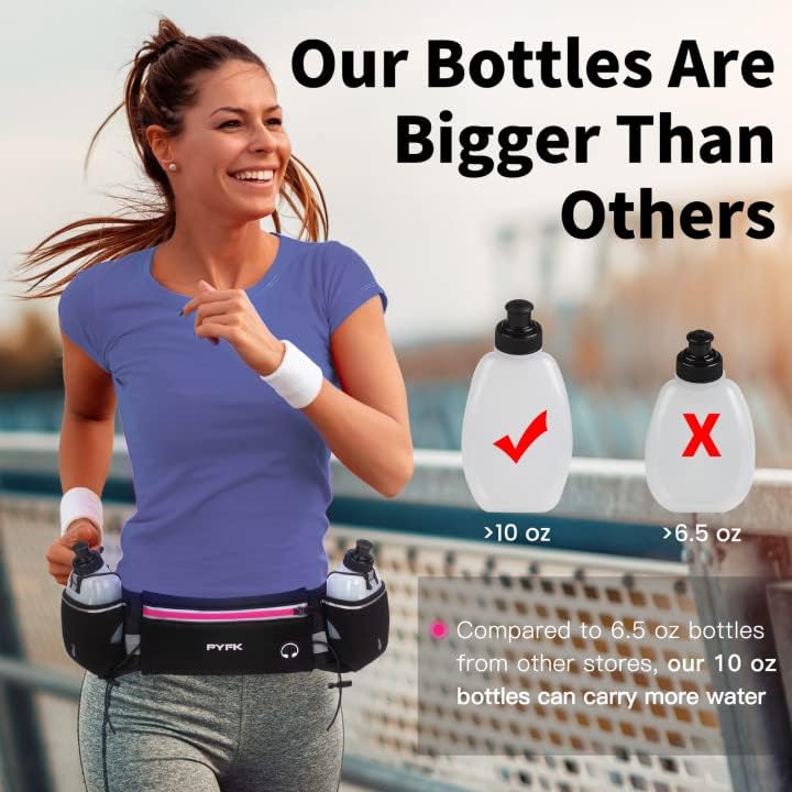 PYFK Cinturón mejorado para correr con botellas de agua, cinturón de hidratación para hombres y mujeres, soporte para botella de agua, cinturón para