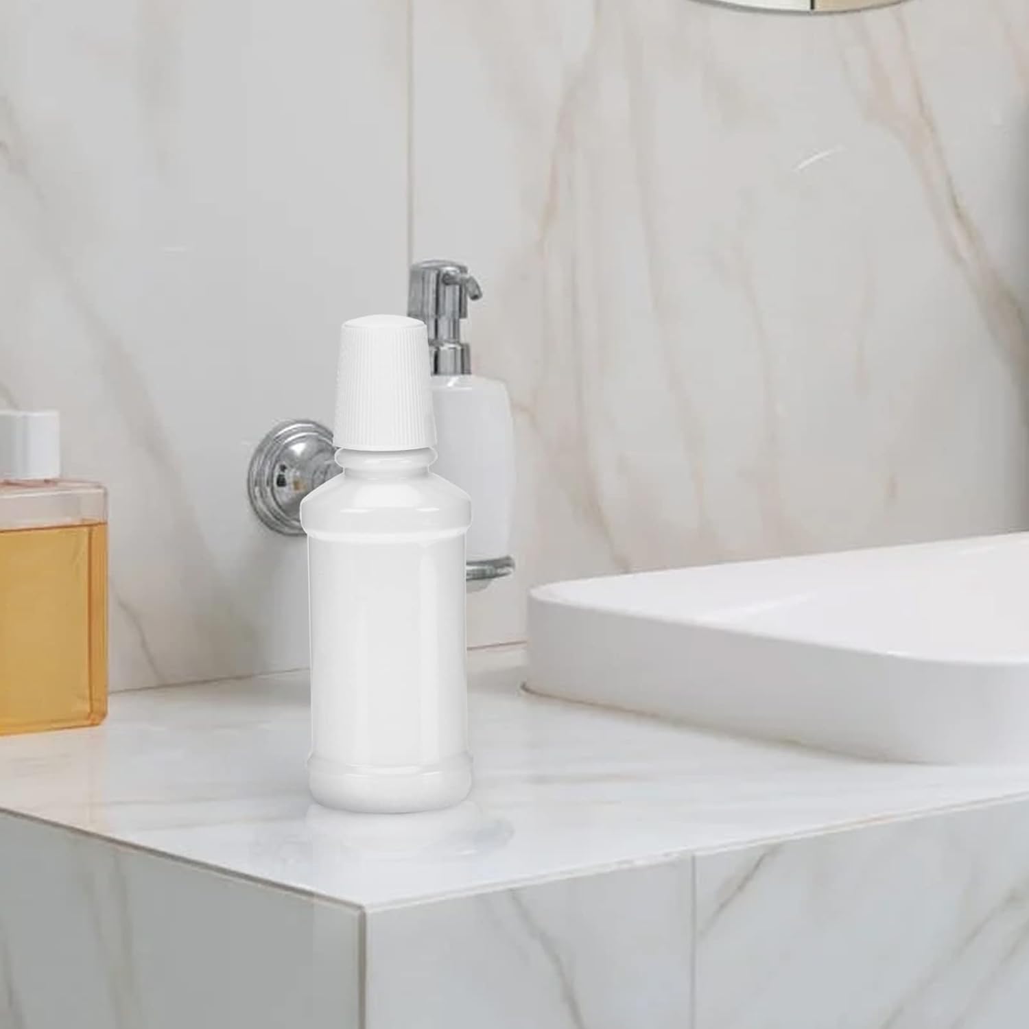 Botella de maquillaje de viaje, 6 botellas vacías de enjuague bucal de plástico, botellas planas vacías de viaje, envases de botellas para viajes al