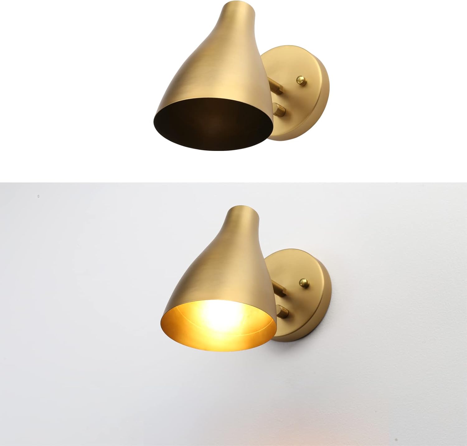 Pathson Iluminación de pared ajustable con interruptor de atenuación, iluminación vintage de pared de noche con acabado de latón, lámpara de pared