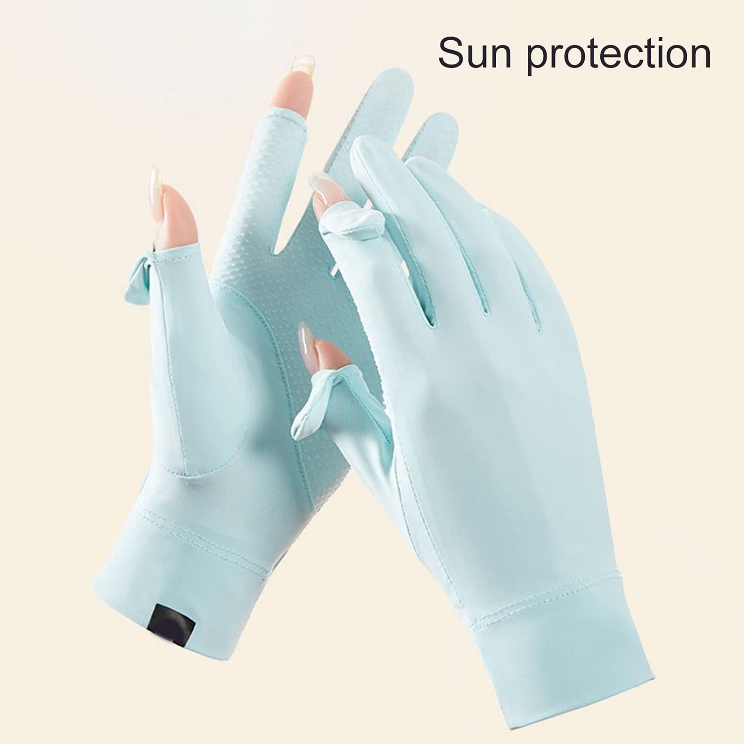 1 par de guantes de verano antideslizantes de silicona con apertura en la punta de los dedos, con logotipo impreso Suncreen Ice Silk Guantes finos