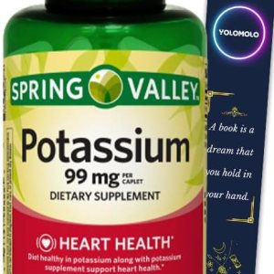Comprimidos de suplemento dietético de salud cardíaca de potasio, 99 mg, 250 unidades Spring Valley y marcapáginas de regalo YOLOMOLO Comprimidos de suplemento dietético de salud cardíaca de potasio, 99 mg, 250 unidades Spring Valley y marcapáginas de regalo YOLOMOLO