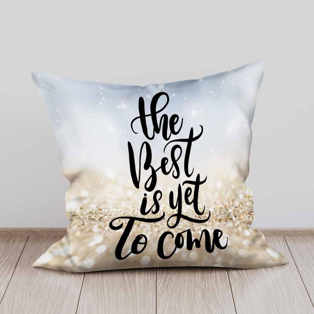 Beabes Fundas de almohada con cita inspiradora “The Best is Yet to Come con purpurina dorada”, funda de cojín cuadrada para sofá del hogar, juego de