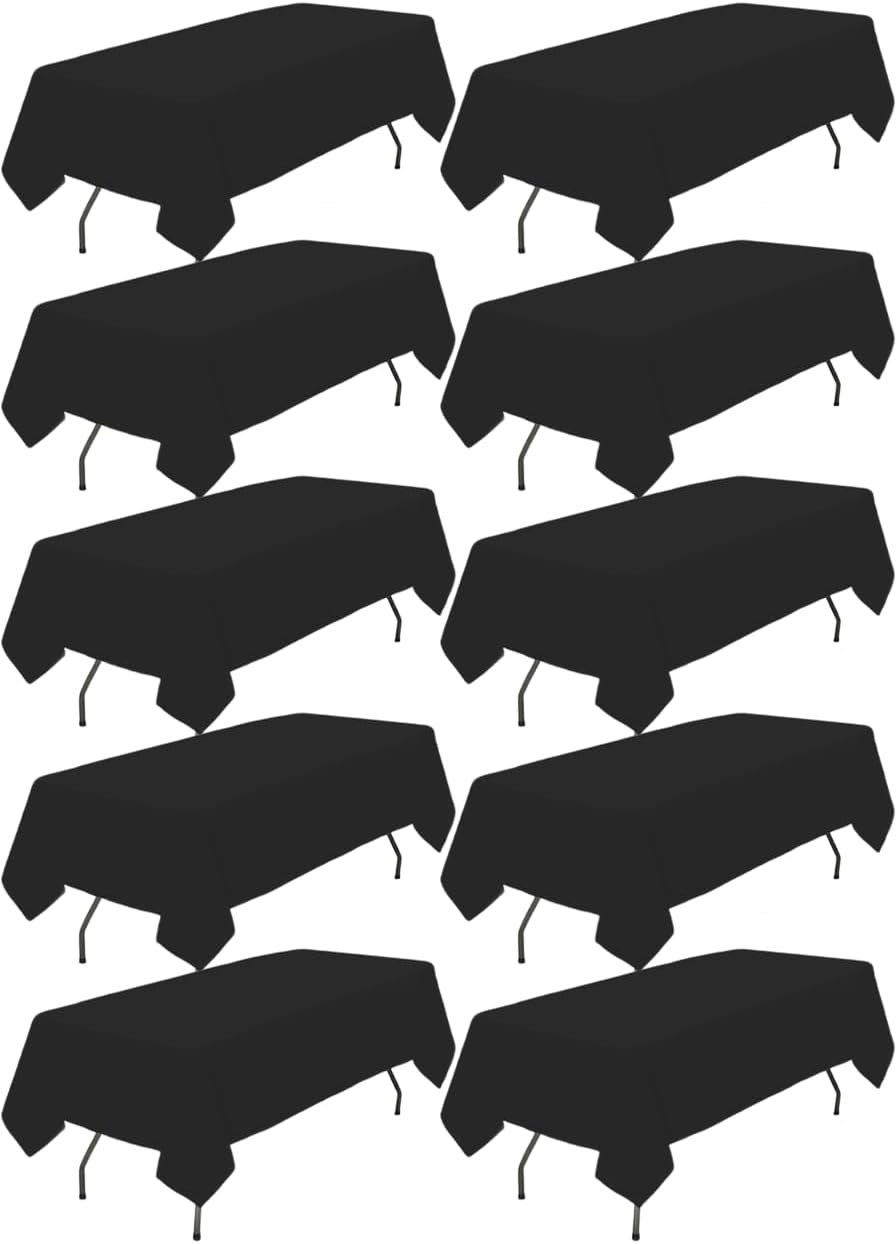 Paquete de 10 manteles negros para mesas rectangulares de 6 pies, manteles de 60 x 126 pulgadas, manteles de poliéster para mesas rectangulares,