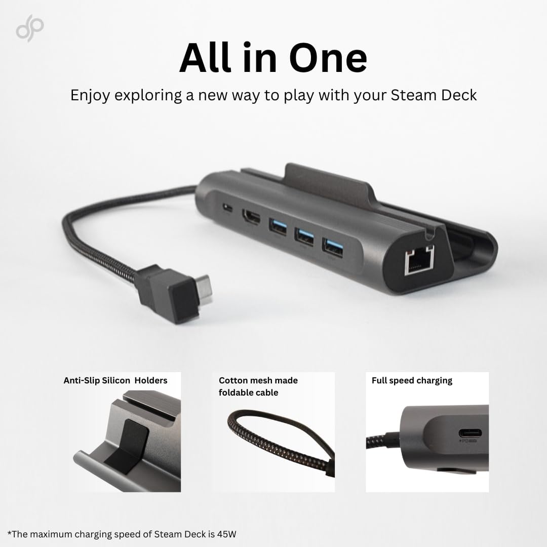 Ultimate Steam Deck Dock aleación de aluminio, 6 en 1 con HDMI 2.0 4K a 60Hz, Gigabit Ethernet, 3 USB 3.0, puerto USB-C de carga rápida compatible