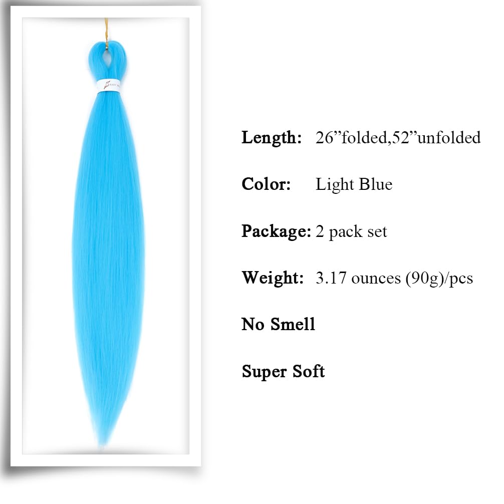 Paquete de 2 paquetes de cabello trenzado rosaazul claro, 26 pulgadas, cabello sintético profesional preestirado, trenzas de ganchillo, extensiones