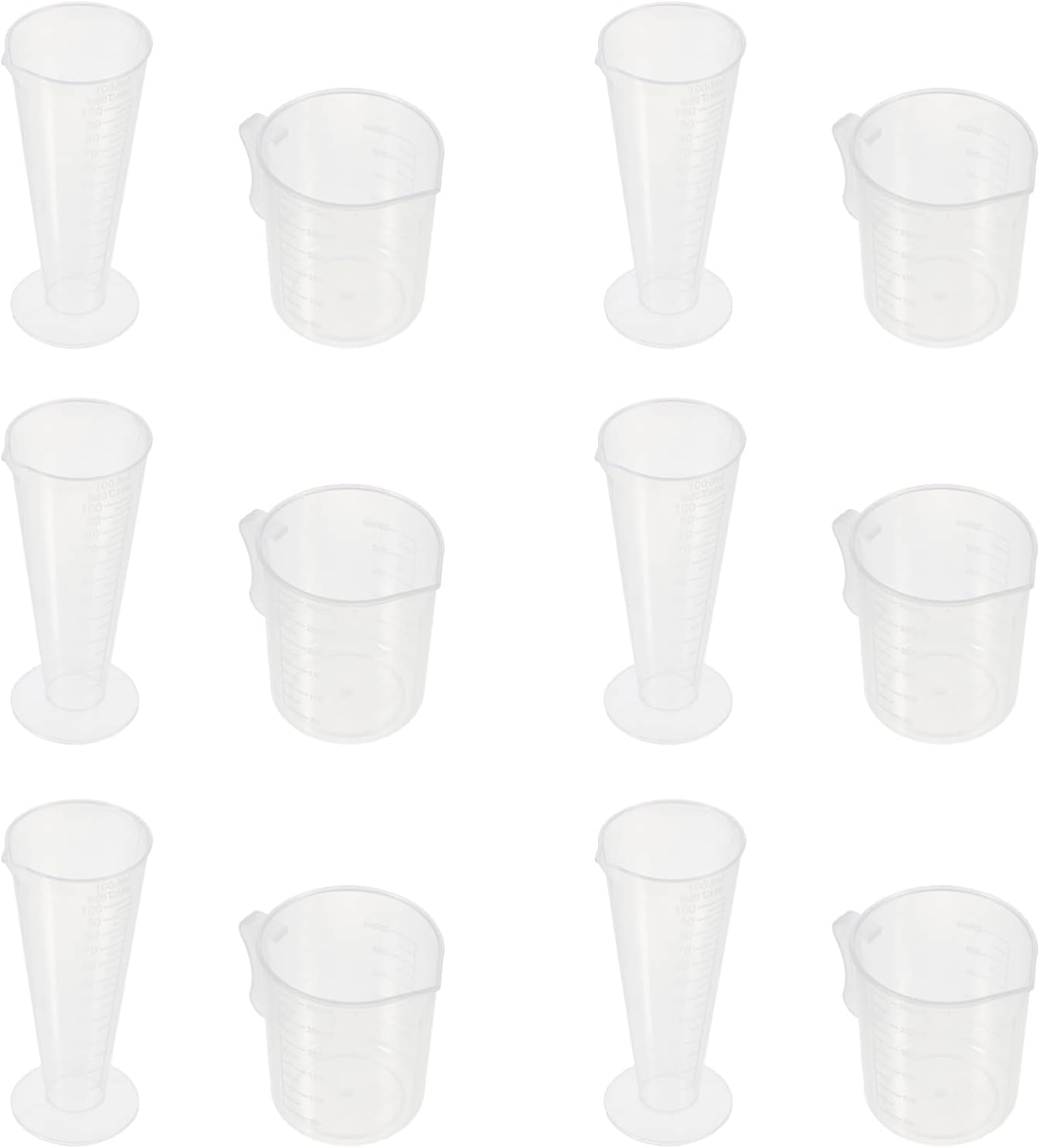Baluue 12 tazas medidoras de plástico transparentes de 3.4fl oz y 8.5fl oz con báscula vaso graduado, taza de medición líquida, vaso de