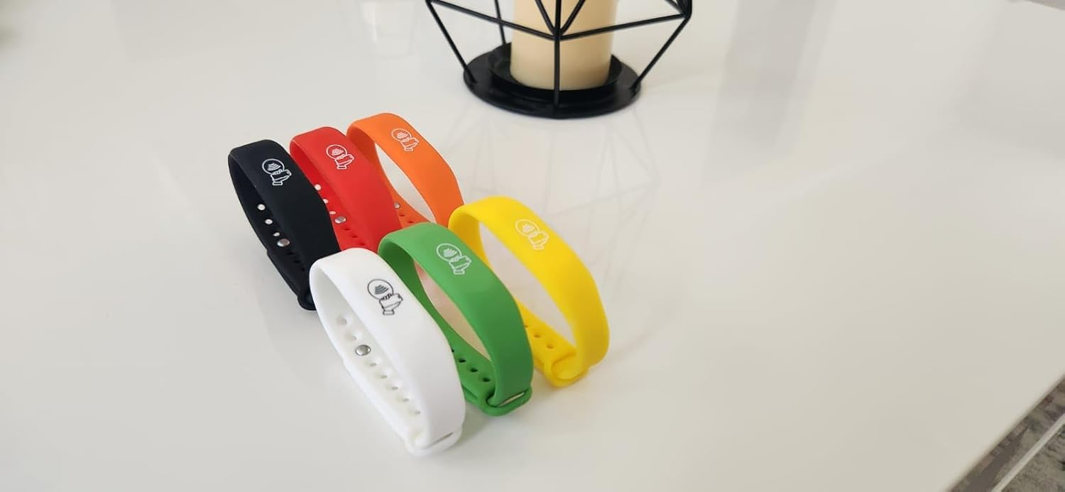 Tap NFC Bracelet, QR Code Smart Wristband Fully Custom Profile scannable, Adjustable, Unisex Band- Mix Colors Black, Red, Orange, Yellow, Green,