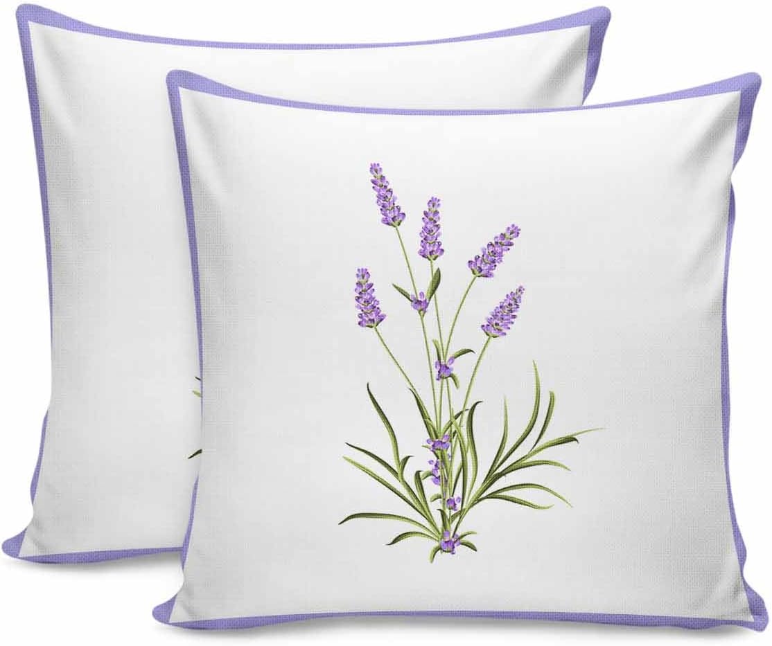 Paquete de 2 fundas de almohada decorativas para sofá, diseño floral lavanda de 18 x 18 pulgadas, fundas de almohada de algodón de felpa para