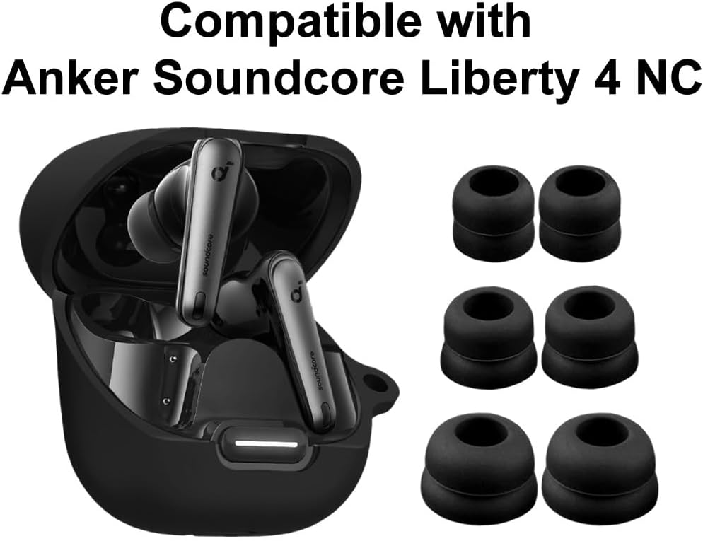A-Focus Compatible con Soundcore Liberty 4 NC Case Ear Tips Set, funda protectora de goma de silicona, 3 pares de almohadillas de doble brida y
