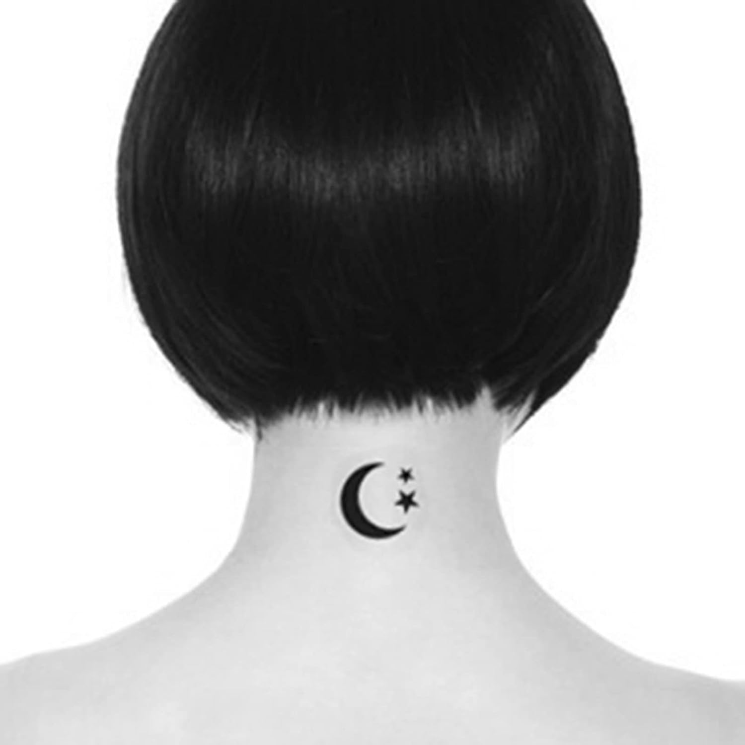 Nirbffo Calcomanía de tatuaje de estrella negra, luna, impermeable, negro, sexy, tatuaje falso, arte, cuerpo, cara, orejas, tatuaje moderno para
