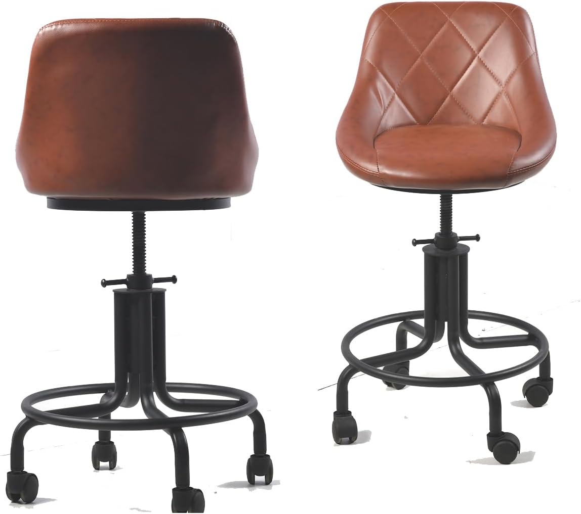 Topower American Antique Diseño Industrial Metal Altura Ajustable Cocina Comedor Desayuno Silla de estilo industrial Taburete de bar con ruedas,