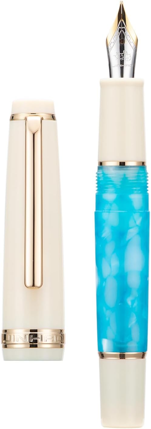 Jinhao 82 – Mini pluma estilográfica acrílica, punta fina de iridio con convertidor de tinta, mini bolígrafo de viaje azul marino de bolsillo corto