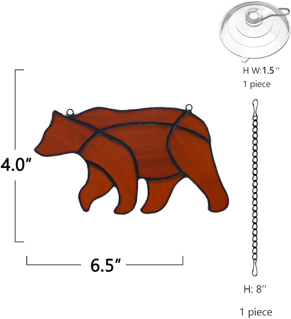 BOXCASA Decoración de oso para colgar ventanas de vitral, oso marrón para decoración de pared de ventana, arte animal, granja, sala de estar,